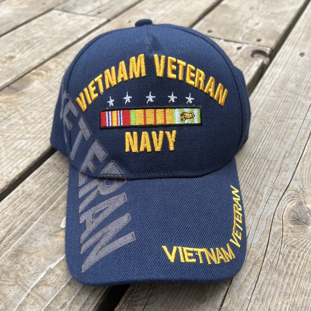 Vietnam Veteran Navy Embroidered Strapback Cap Blue